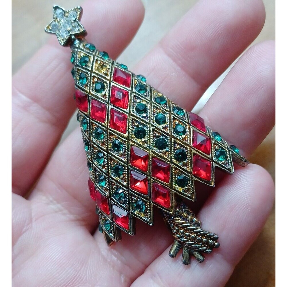 VTG EISENBERG ICE CHRISTMAS TREE BROOCH PIN RHINESTONES Missing one stone